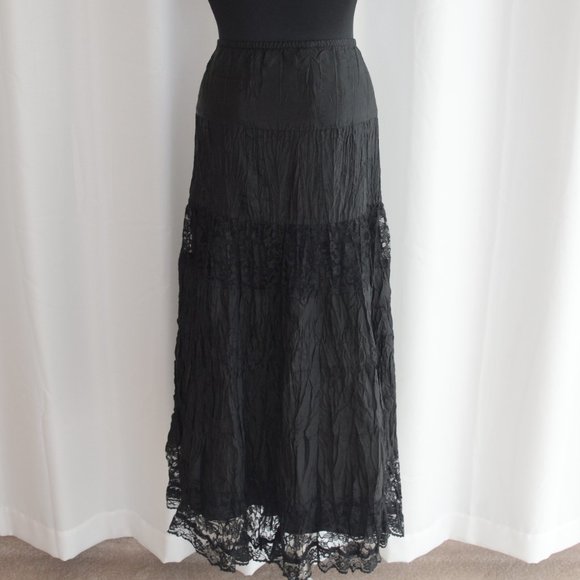 Vintage Tiered Boho Lace Maxi Skirt Size L - Picture 2 of 6